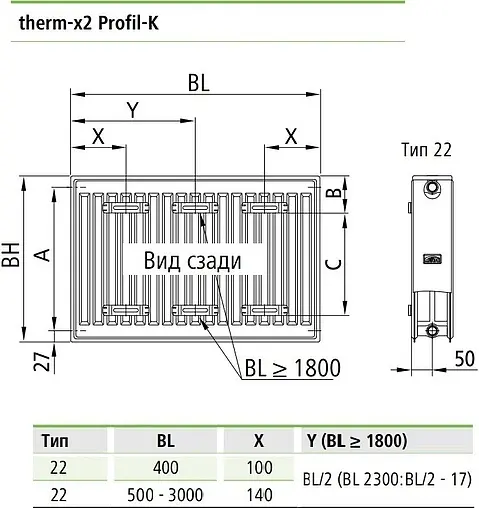Радиатор стальной панельный Kermi Profil-K Therm-x2 тип 22 300 x 1400 мм FK0220301401N2Y