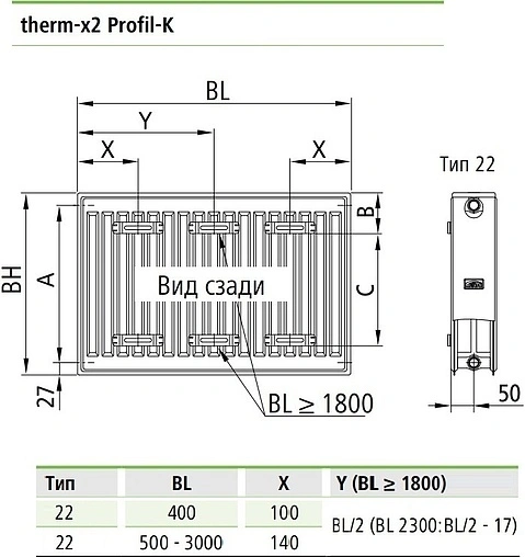 Радиатор стальной панельный Kermi Profil-K Therm-x2 тип 22 200 x 1400 мм FK0220201401N2Y