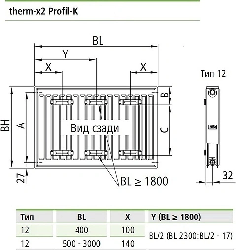 Радиатор стальной панельный Kermi Profil-K Therm-x2 тип 12 300 x 2300 мм FK0120302301N2Y