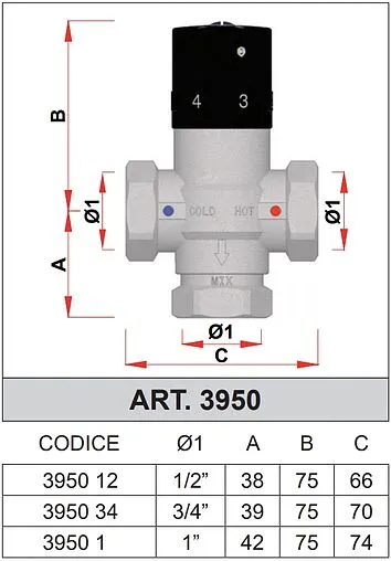 Трехходовой термостатический смесительный клапан 1&quot; +25...+65°С Kvs 3.6 Far Termo FA 3950 1