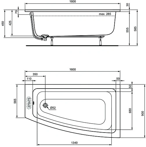 Ванна акриловая Ideal Standard i.life 160х90 R T476901