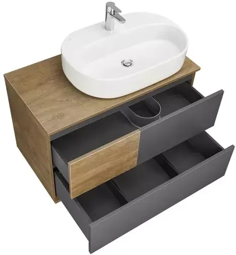 Тумба-умывальник подвесная Aquaton Терра 85 дуб кантри/антрацит 1A2472K4TEKA0