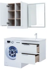 Тумба-умывальник над стиральной машиной Aquanet Ирис new 120 R белый глянец 00310144+НФ-00007670 Тумба-умывальник над стиральной машиной Aquanet Ирис new 120 R белый глянец 00310144+НФ-00007670, 2