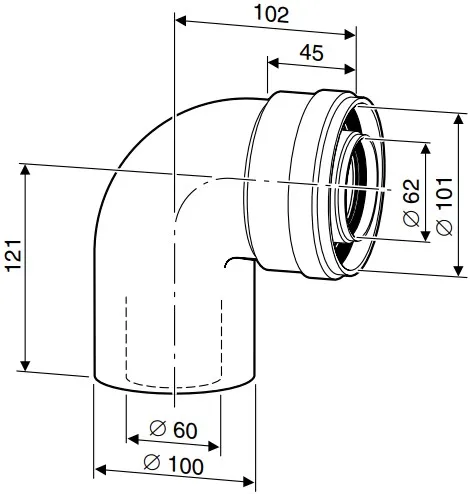 Колено для дымохода Ø 60/100мм ∠ 90° (Al) Buderus 7736995079