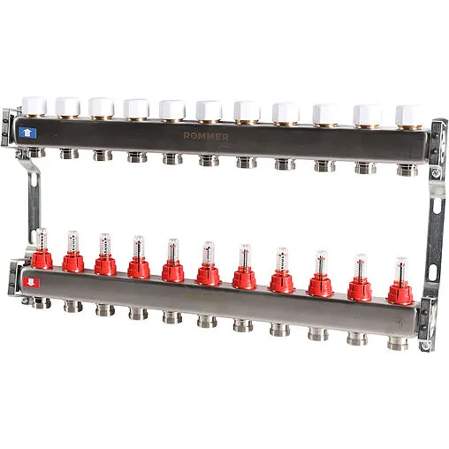 Группа коллекторная с расходомерами 11 отводов 1&quot;в/в x ¾&quot;ек Rommer RMS-1200-000011