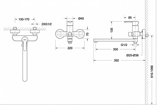 Комплект для ванны 2 в 1 Bravat Stream хром F00411C