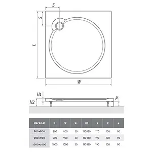 Поддон для душа искусственный мрамор низкий 900x900мм Roltechnik Macao-M 8000063, 2