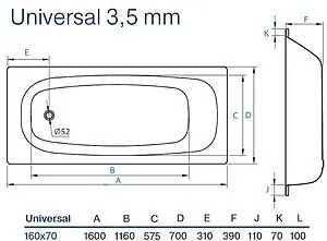 Ванна стальная Koller Pool Universal 160x70 белый B60HAH00E, 2