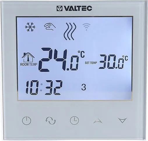 Проводной комнатный терморегулятор двухконтурный Wi-Fi 230В Valtec белый VT.AC713.0.0