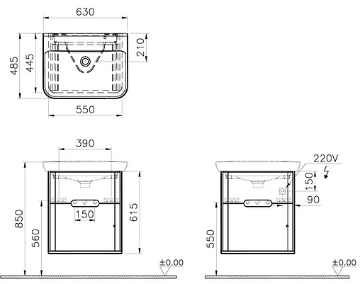 Тумба-умывальник VitrA Sento 65 белый/светлое дерево 60822
