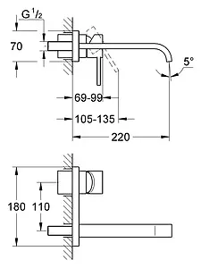 Смеситель для раковины из стены Grohe Allure хром 19386000 Смеситель для раковины из стены Grohe Allure хром 19386000, 2