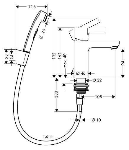 Смеситель для раковины с гигиеническим душем Hansgrohe Metris S 100 хром 31160000