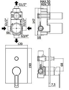 Смеситель для ванны скрытого монтажа Paffoni Ringo хром RIN015CR/M, 2