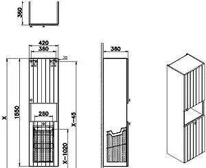 Шкаф-пенал подвесной VitrA Root Groove 40 R белый 69100 Шкаф-пенал подвесной VitrA Root Groove 40 R белый 69100, 2
