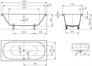 Ванна стальная Kaldewei Classic Duo 180x75 mod. 109 anti-slip белый 290930000001 Ванна стальная Kaldewei Classic Duo 180x75 mod. 109 anti-slip белый 290930000001, 2