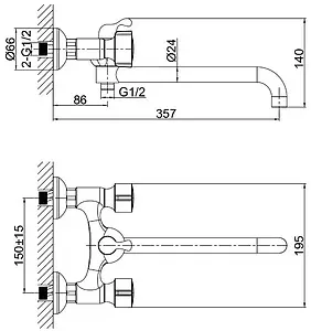 Смеситель для ванны с длинным изливом D&K Hessen Torhall хром DA1413341 Смеситель для ванны с длинным изливом D&K Hessen Torhall хром DA1413341, 2