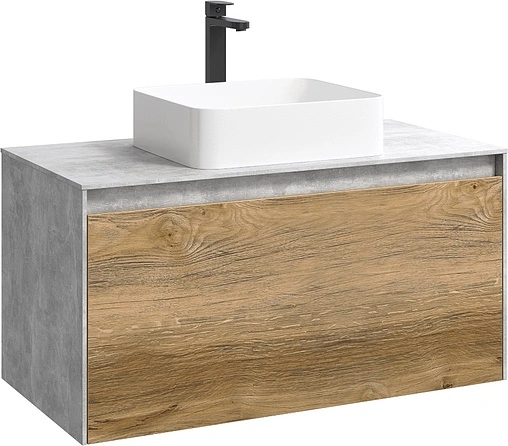 Тумба под умывальник подвесная Aqwella Mobi 100 бетон светлый MOB0110BS