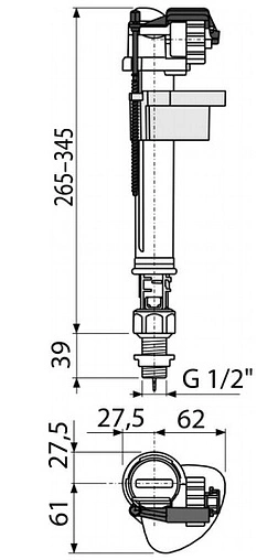 Заливной клапан для бачка ½&quot; пластик нижний AlcaPlast A17-½&quot;