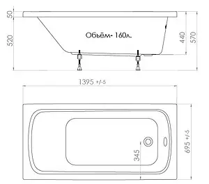 Ванна акриловая Triton Стандарт 140x70 Н0000099327 Ванна акриловая Triton Стандарт 140x70 Н0000099327, 2