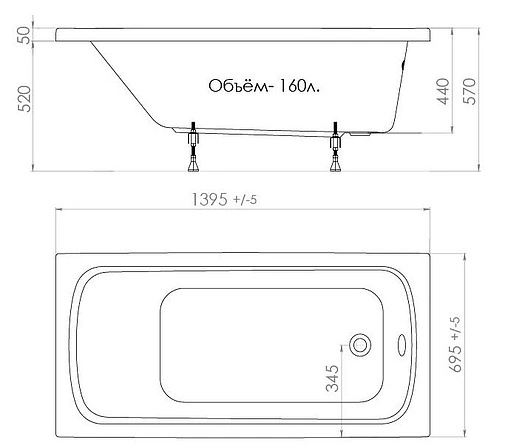 Ванна акриловая Triton Стандарт 140x70 Н0000099327