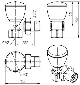 Вентиль регулирующий угловой ½" в/н Valtec VT.007.N.04 Вентиль регулирующий угловой ½" в/н Valtec VT.007.N.04, 2