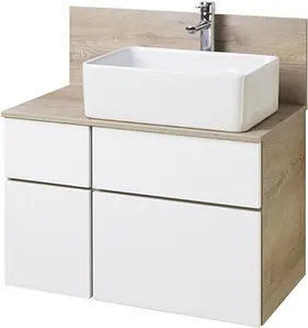 Тумба-умывальник подвесная Aquaton Мишель 80 белый/дуб эндгрейн 1A244501MIX40+ Тумба-умывальник подвесная Aquaton Мишель 80 белый/дуб эндгрейн 1A244501MIX40+, 1