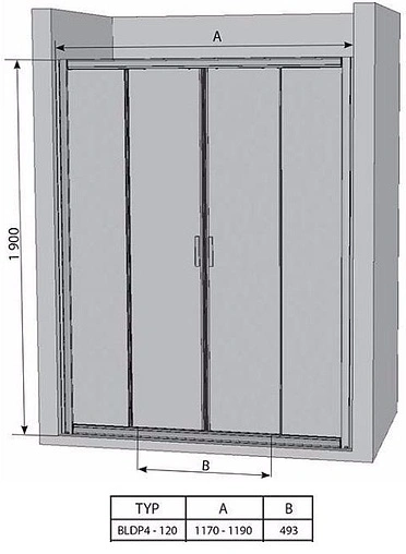 Дверь в нишу 1200мм прозрачное стекло Ravak Blix BLDP4-120 0YVG0C00Z1