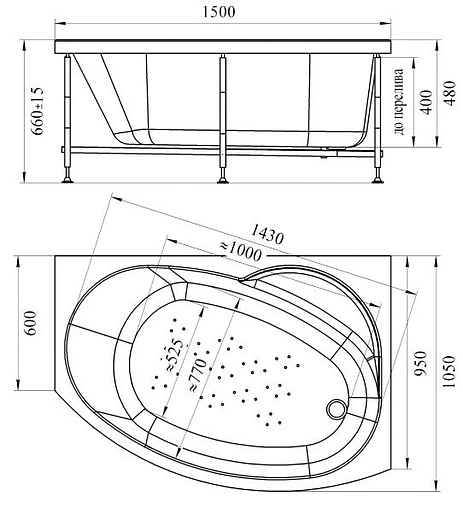 Ванна акриловая Radomir Монти 150х105 L 2-01-0-1-1-213