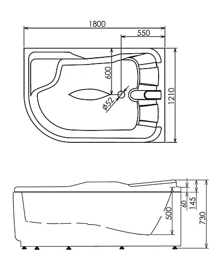 Ванна акриловая с гидромассажем Gemy 180x121 R G9083 K R