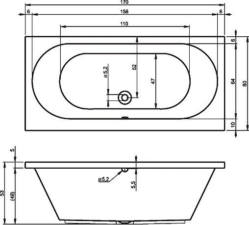 Ванна акриловая Riho CAROLINA 170x80 B055001005