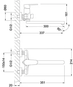 Смеситель для ванны с длинным изливом Lemark Point хром LM0351C Смеситель для ванны с длинным изливом Lemark Point хром LM0351C, 2