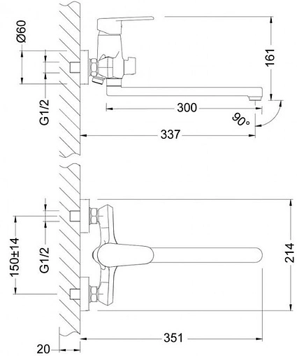 Смеситель для ванны с длинным изливом Lemark Point хром LM0351C