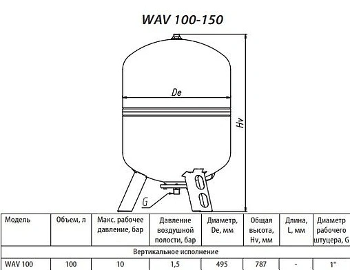 Гидроаккумулятор Uni-Fitt WAV100л 10 бар WAV100-U