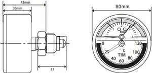 Термоманометр аксиальный TIM 80мм 16 бар 120°С ½&quot; Y-80T-16, 2