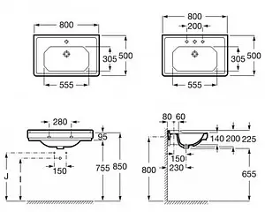 Раковина Roca Carmen 80 белый 3270A0000 Раковина Roca Carmen 80 белый 3270A0000, 2