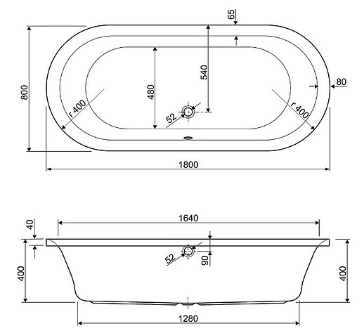 Ванна акриловая отдельностоящая Cezares Metauro Central 180x80