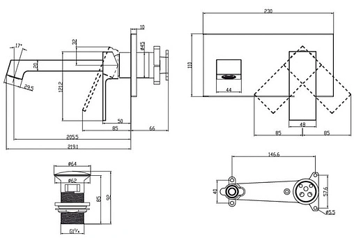 Смеситель для раковины из стены Villeroy&amp;Boch Classic хром TVW10111211061
