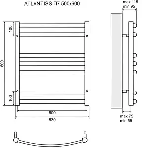 Полотенцесушитель электрический лесенка Lemark Atlantiss П7 600х500 полированная сталь LM32607RE, 2