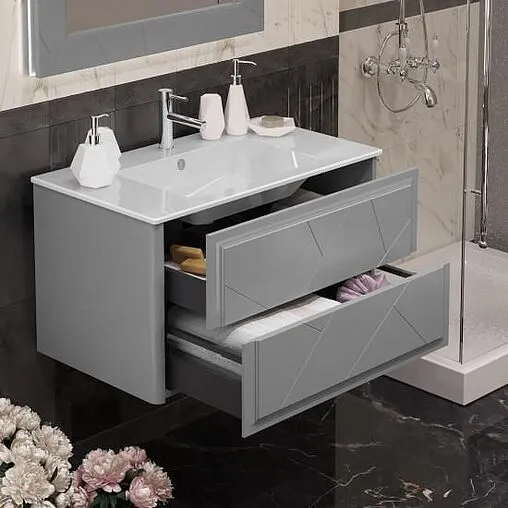 Тумба-умывальник подвесной Opadiris Луиджи 90 серый матовый 00-00005940+050400-u-01