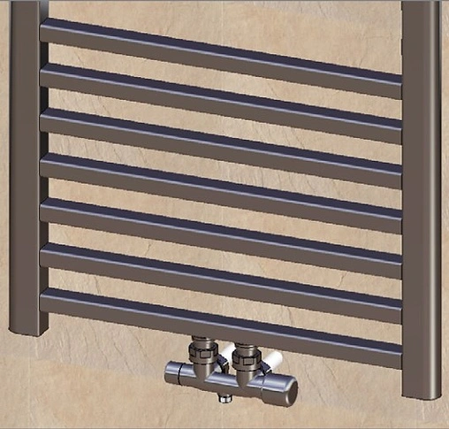 Узел нижнего подключения радиатора с байпасом терморегулирующий угловой ¾&quot;ек x ¾&quot;ек (½&quot;н) LadyFAR серебро FL 0263 3412