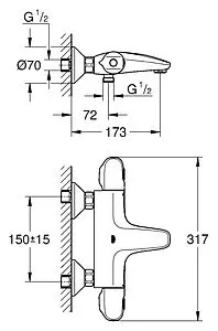 Термостат для ванны Grohe Grohtherm 1000 New хром 34155003 Термостат для ванны Grohe Grohtherm 1000 New хром 34155003, 2