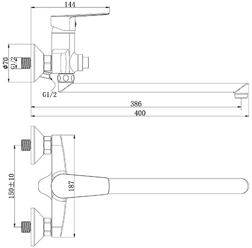 Смеситель для ванны с длинным изливом Rossinka хром S35-35