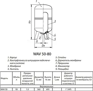 Гидроаккумулятор Wester 50л 10 бар WAV 50 Гидроаккумулятор Wester 50л 10 бар WAV 50, 2
