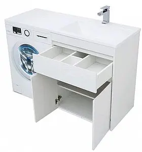 Тумба-умывальник напольная над стиральной машиной Aquanet Токио 130 R белый 00236917+00235502, 5