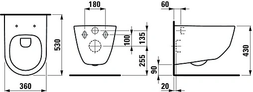 Комплект 5 в 1 Laufen Pro Rimless 8.6996.6.000.000.R с кнопкой Lis 8.9566.1.004.000.1 хром глянцевый