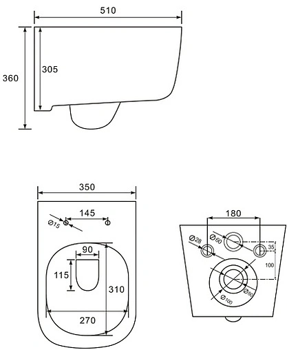 Унитаз подвесной безободковый Comforty белый 102