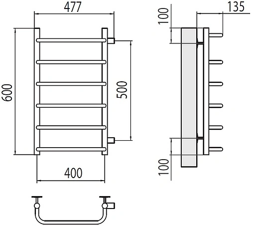 Полотенцесушитель водяной лесенка Terminus Стандарт П6 400х600 бп500 полированная сталь 4670078530325