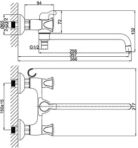 Смеситель для ванны с длинным изливом D&K Hessen Grimm хром DA1383301 Смеситель для ванны с длинным изливом D&K Hessen Grimm хром DA1383301, 2