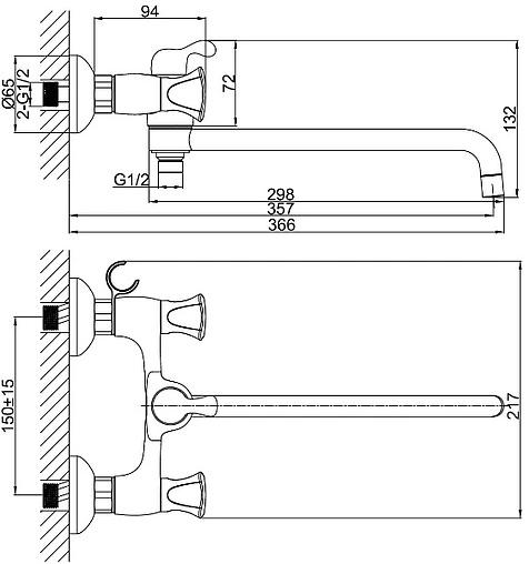 Смеситель для ванны с длинным изливом D&amp;K Hessen Grimm хром DA1383301