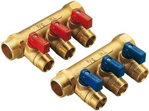 Коллектор запорный проходной 3 отвода синий ¾&quot;в/н x ½&quot;н Tiemme NINO 1820073